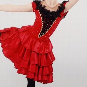 Spanish Style Elegant Red and Black Kids Dance Costume